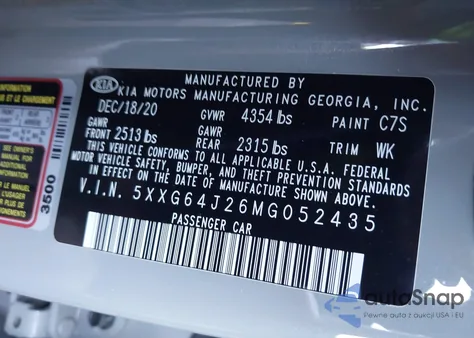 2021 Kia K5 Gt-Line from USA, damaged, VIN 5XXG64J26MG052435